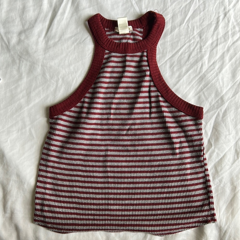 Bozzolo Gray and Red Halter Crop Top